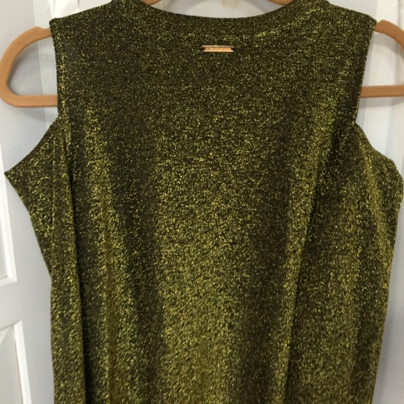 MICHAEL Michael Kors Metallic Green-Gold Cold Shoulder Tunic - Picture 13 of 15